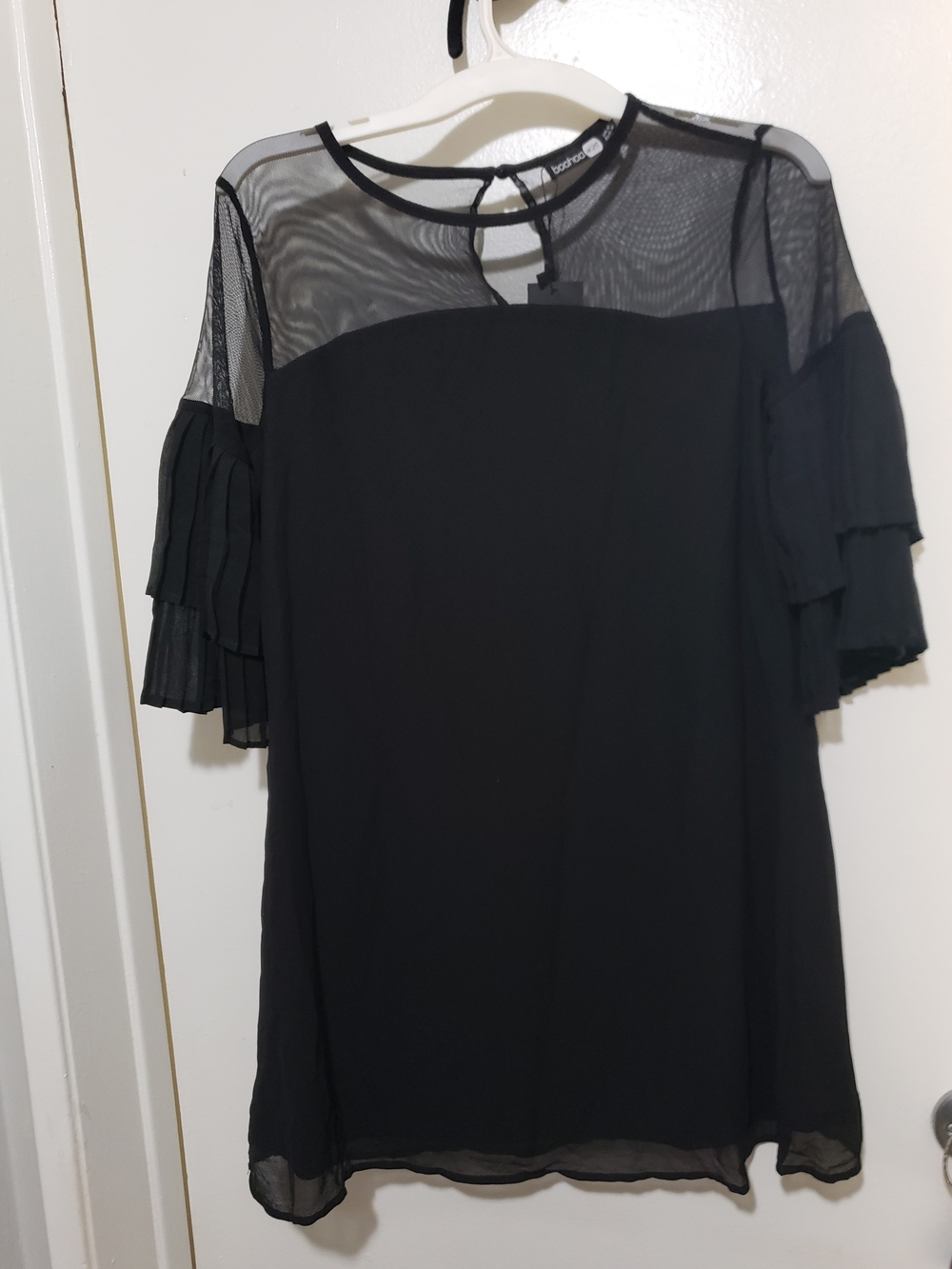 Black Sheer Yoke Ruffle Sleeve Dress